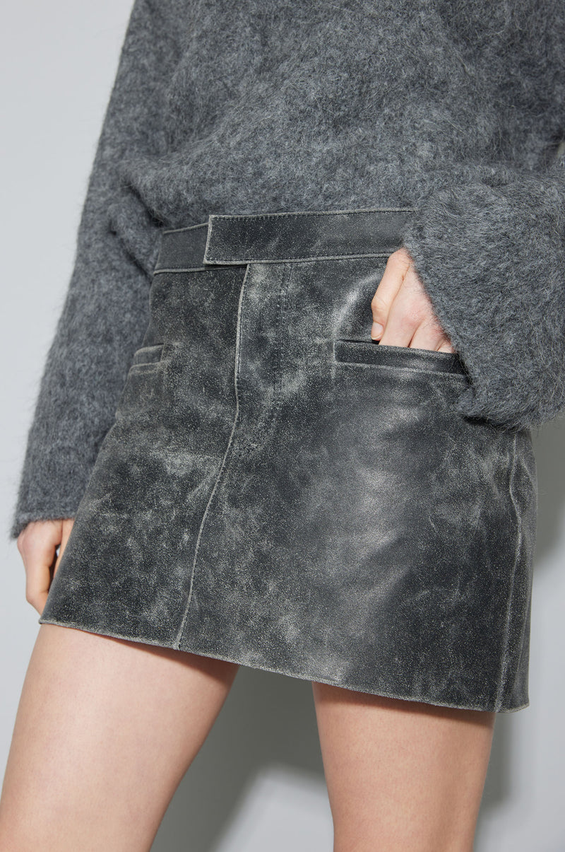 Worn Leather Mini Skirt