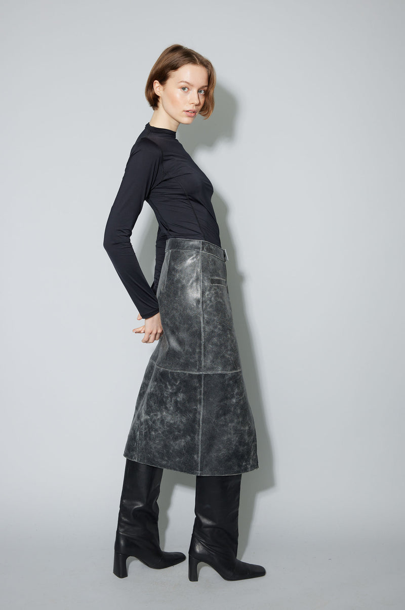 Worn Leather Midi Skirt